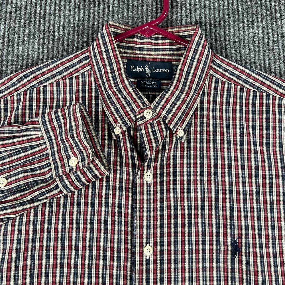 Ralph Lauren Mens Shirt Marlowe Large Red Plaid Long Sleeve Button Down Comfort